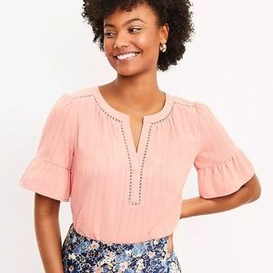 LOFT Pleated Flounce Cuff Top Peach Coral Pink